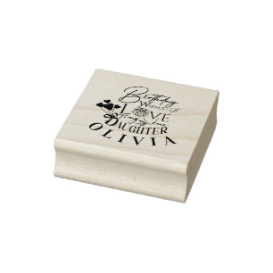 Birthday Calligraphy Custom Name Minimalist Hearts Rubber Stamp