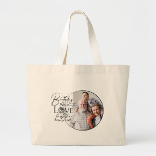 Birthday Calligraphy Photo Design For Son In Law Large Tote Bag