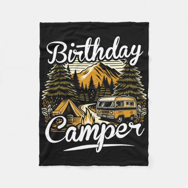 Birthday Camper Camping  Fleece Blanket (Front)