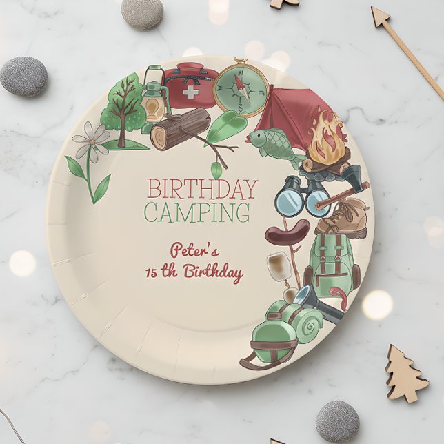 Birthday camping nature hiking for kids paper plate (Creator Uploaded)
