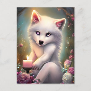 Birthday Candle Adorable White Baby Fox Postcard