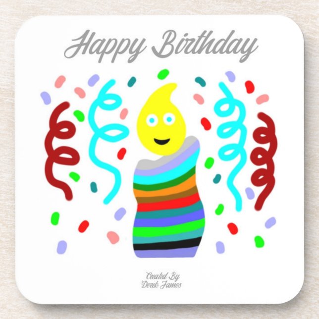 Birthday Candle Greetings Hard Plastic Coaster (Front)