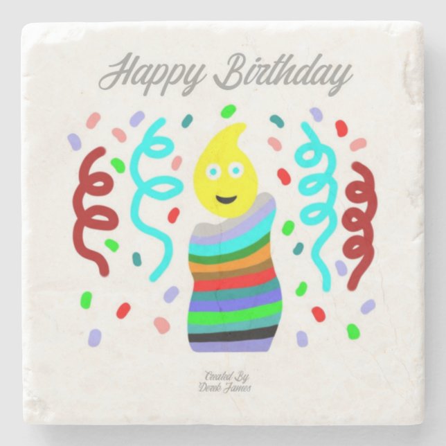Birthday Candle Greetings Marble Stone Coaster (Front)