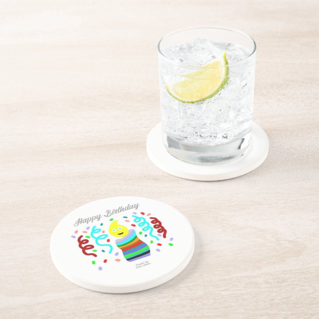 Birthday Candle Greetings Sandstone Coaster (Side)