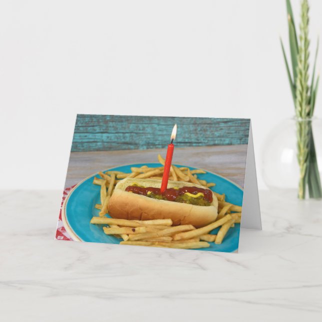 birthday candle in hot dog with french fries card (Front)
