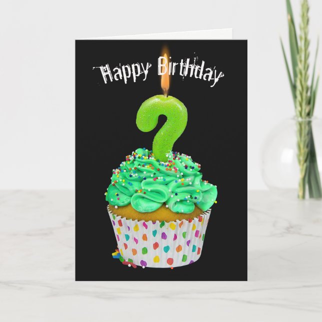 birthday candle question mark on cupcake card (Front)