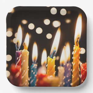 Birthday Candles And Bokeh Lights Paper Plate