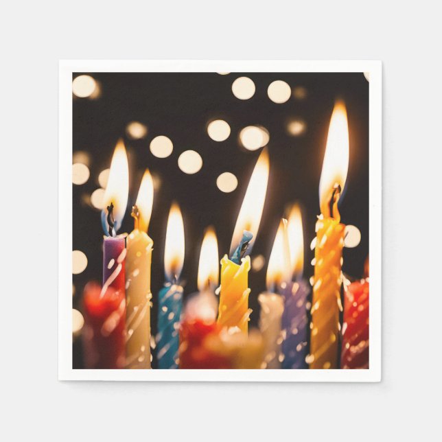 Birthday Candles With Bokeh Lights Napkin (Front)
