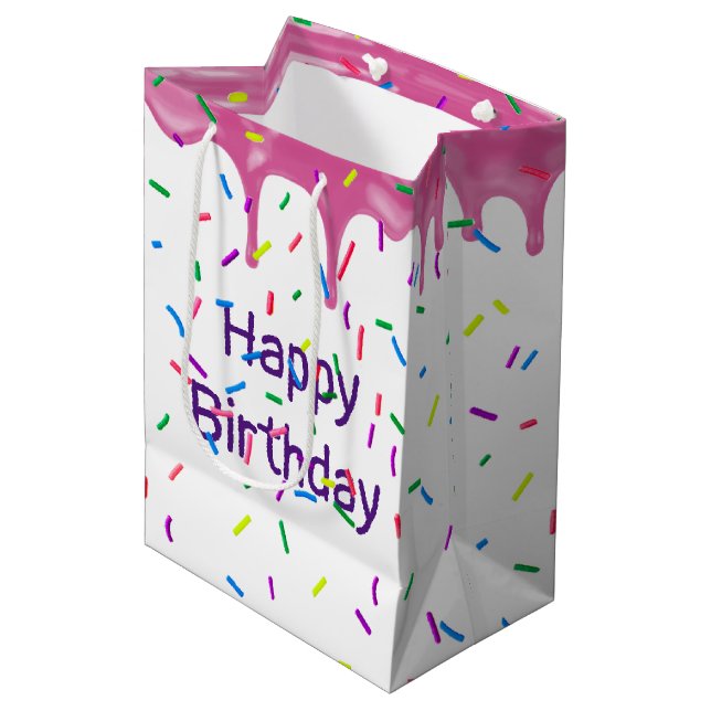 Birthday Candy Sprinkles And Pink Icing Medium Gift Bag (Front Angled)