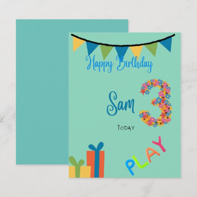 Birthday card 3 year old  (Front/Back)
