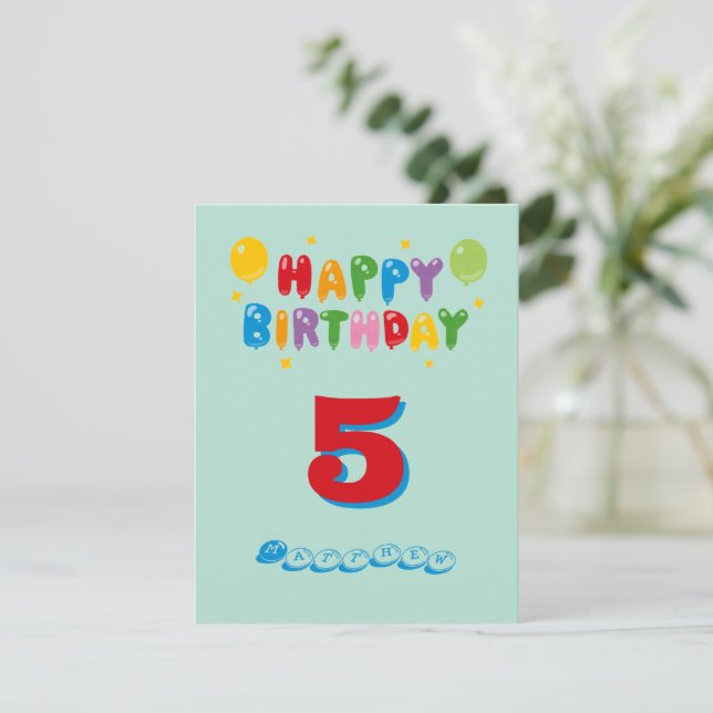 birthday card 5th for kids (Standing Front)