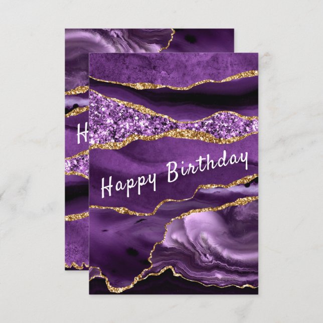 Birthday Card Agate Purple Gold Glitter Marble (Front/Back)