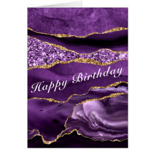 Birthday Card Agate Purple Gold Glitter Marble
