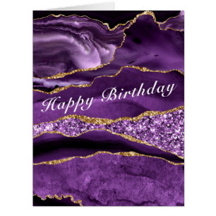 Birthday Card Agate Purple Violet Glitter Gold