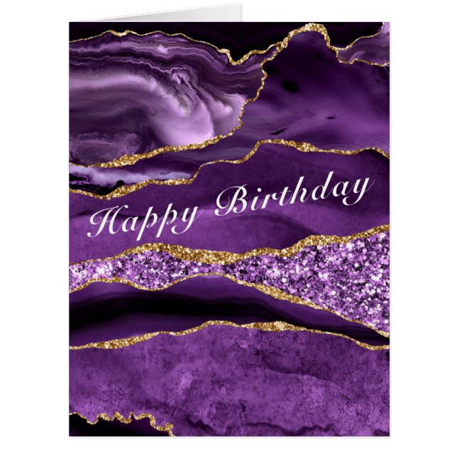 Birthday Card Agate Purple Violet Glitter Gold (Front)