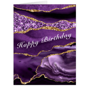 Birthday Card Agate Purple Violet Gold Marble