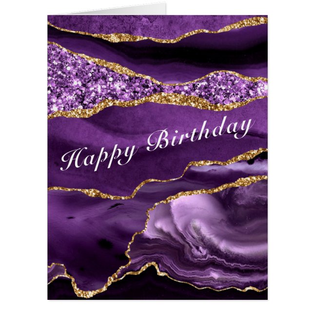 Birthday Card Agate Purple Violet Gold Marble (Front)