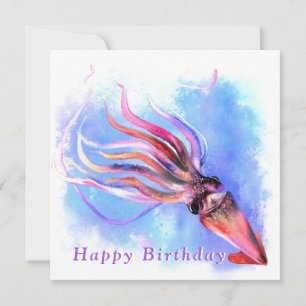 Birthday Card Beautiful Colours Squid Swimming