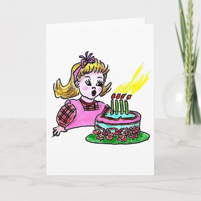 BIRTHDAY CARD - BLOWING CANDLES ON A CAKE (Front)