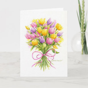 Birthday Card Bright and Beautiful Tulip Bouquet