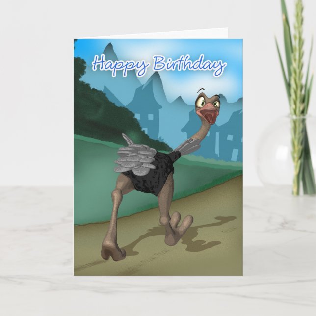 Birthday Card - Cartoon Ostrich - Digital Painting (Front)