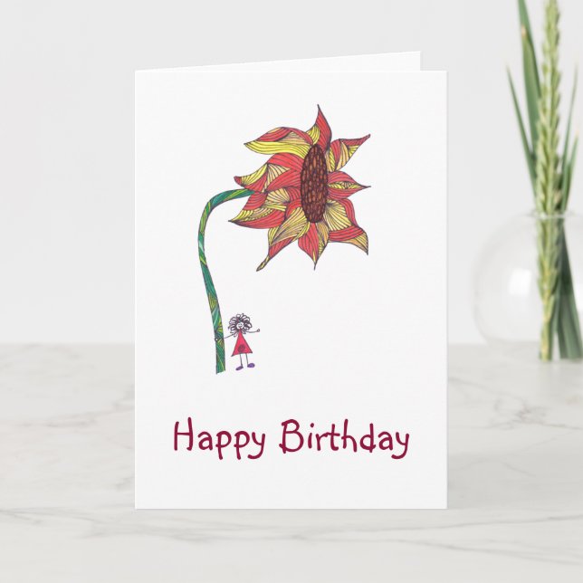 Birthday card character with large flower (Front)