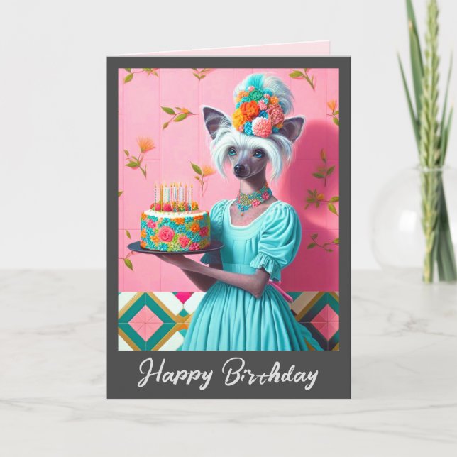Birthday Card | Chinese Crested Dog Birthday Cake  (Front)