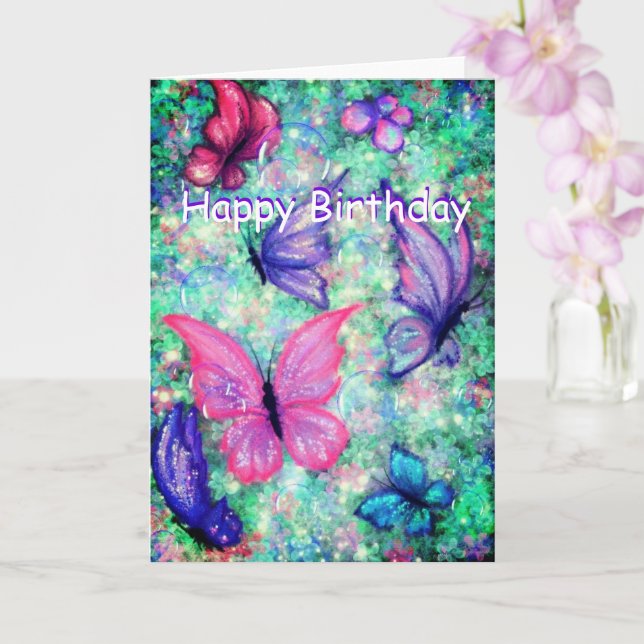Birthday Card Colourful Butterflies Flying (Orchid)
