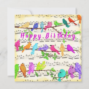 Birthday Card Colourful Musical Birds Spring Joy