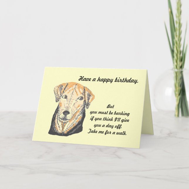 Birthday card, Cute and funny dog with joke. Card (Front)