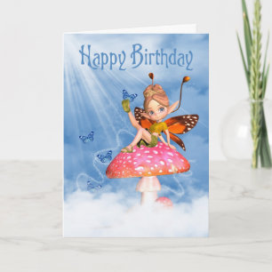 Birthday Card - Cute Fairy On A Mushroom