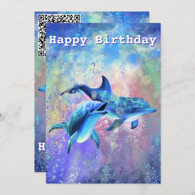  Birthday Card Dolphin Couple Your QR Code Wish (Front/Back)