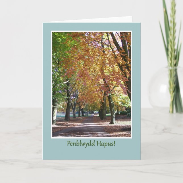 Birthday Card, Fall Trees, Welsh Greeting Card (Front)