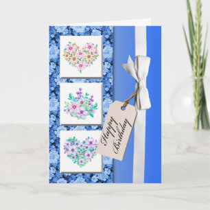 Birthday Card floral design Gift ribbon