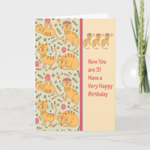 Birthday Card for 3 Year Old with Cute Cats