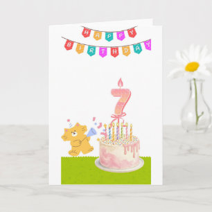 Birthday card for 7th birthday with cake & cat