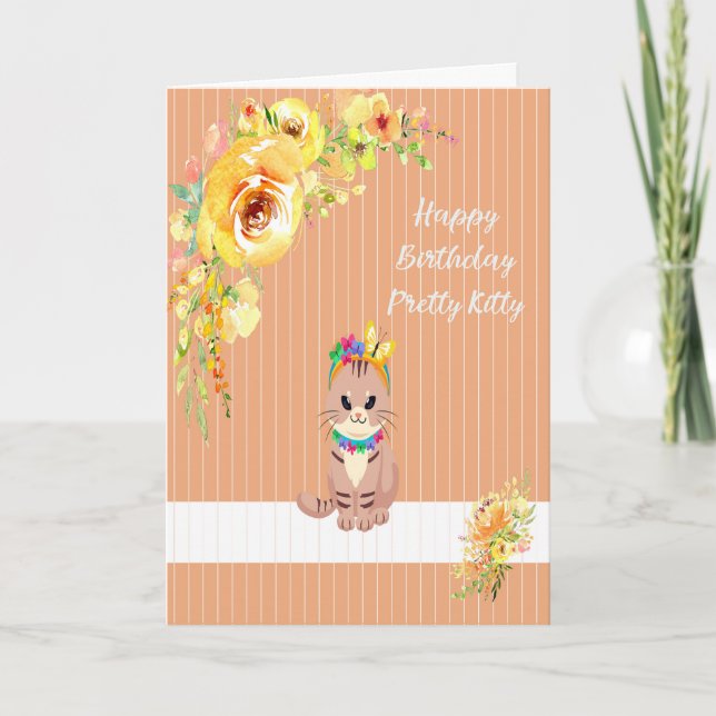 Birthday Card for a Pretty Kitty Orange & Yellow (Front)