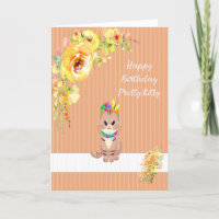 Birthday Card for a Pretty Kitty Orange & Yellow