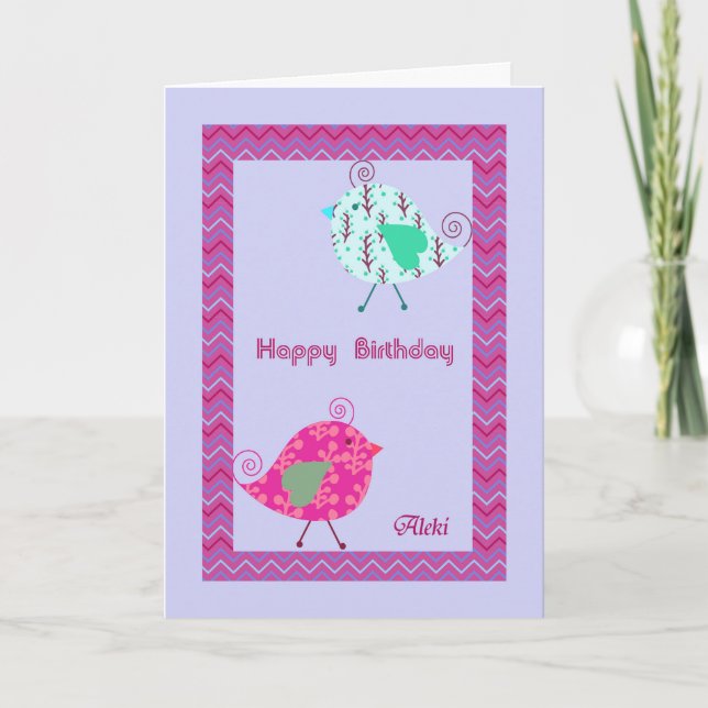 Birthday Card for Aleki with Designer Birds (Front)