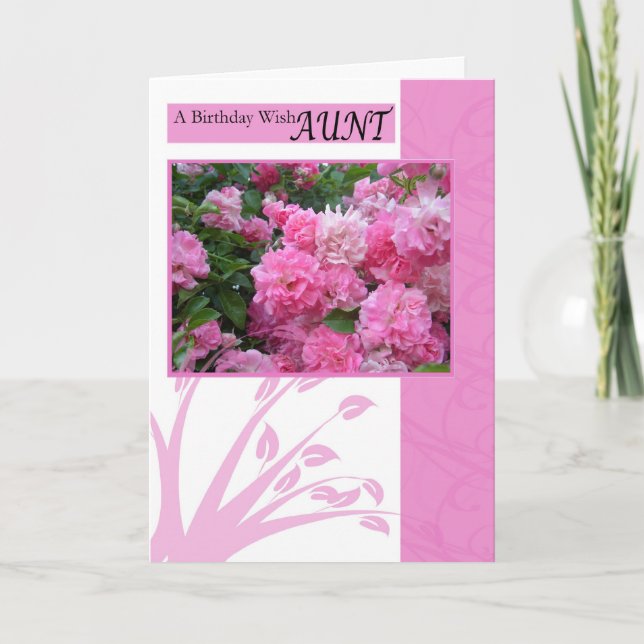 Birthday Card for Aunt, wild pink roses (Front)