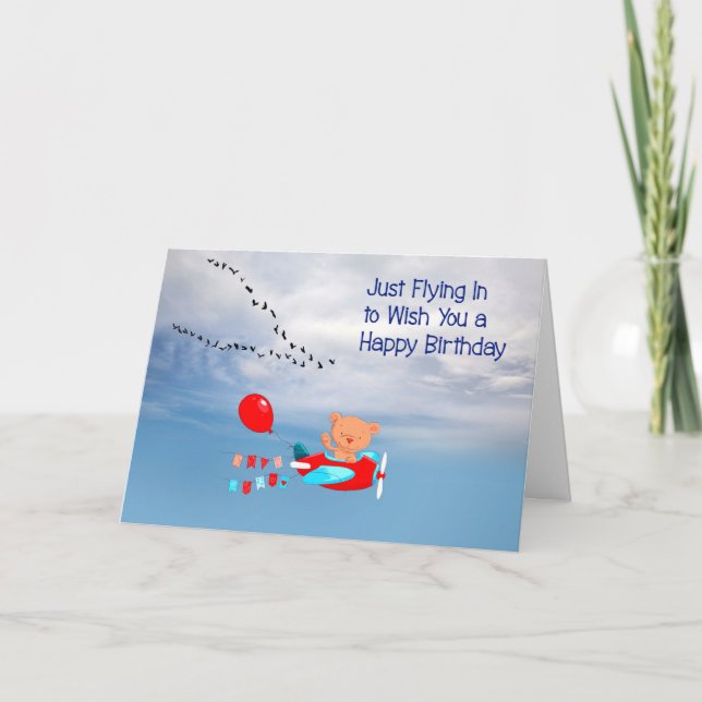Birthday Card for Children with Bear Flying Plane (Front)
