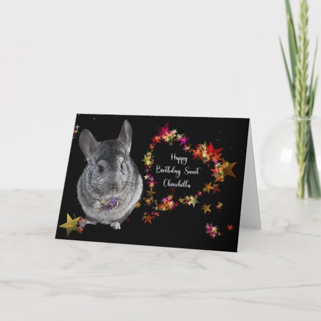 Birthday Card for Chinchilla Black with Star Heart (Front)