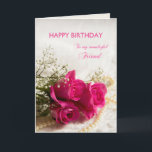 Birthday card for Friend with pink roses<br><div class="desc">Three beautiful pink roses to send to your Friend on her birthday. A gorgeous Birthday card for your friend that you can customise to convey your own sentiments.</div>