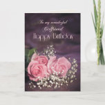 Birthday card for Girlfriend with pink roses<br><div class="desc">Three beautiful pink roses to send to your girlfriend on her birthday. A gorgeous Birthday card for a girlfriend that you can customize to convey your own sentiments.</div>