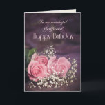 Birthday card for Girlfriend with pink roses<br><div class="desc">Three beautiful pink roses to send to your girlfriend on her birthday. A gorgeous Birthday card for a girlfriend that you can customize to convey your own sentiments.</div>