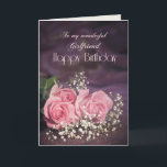 Birthday card for Girlfriend with pink roses<br><div class="desc">Three beautiful pink roses to send to your girlfriend on her birthday. A gorgeous Birthday card for a girlfriend that you can customize to convey your own sentiments.</div>