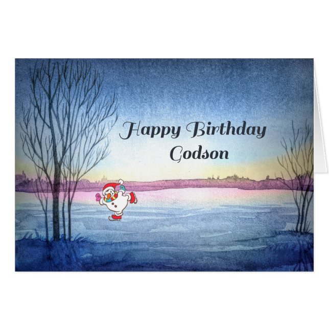 Birthday Card for Godson Winter Theme (Front Horizontal)