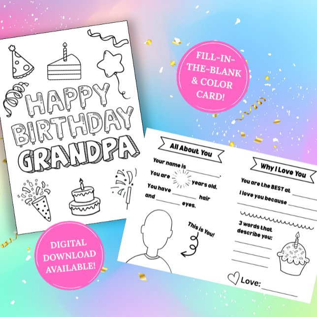 Birthday Card for Grandpa: Kids Coloring Activity (Creator Uploaded)