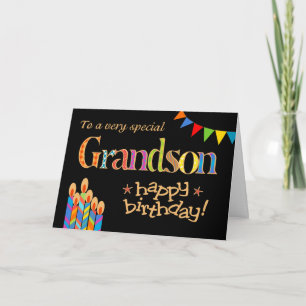 Birthday Card for Grandson, Bunting and Candles