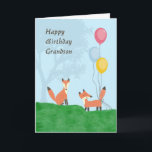 Birthday Card for Grandson with Foxes<br><div class="desc">Grandson Birthday card with two cute foxes,  three colourful balloons,  green grass and a tree on a light blue background.  Thanks to the hungryjpeg for some of the elements in the design.</div>